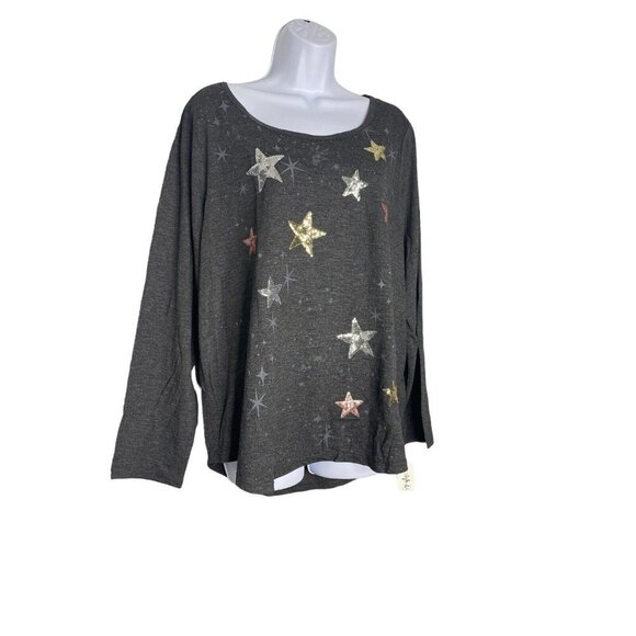 Style & Co Womens Long Sleeve Gray Sequin Stars Boat Neck Plus Size 1X - Picture 4 of 7